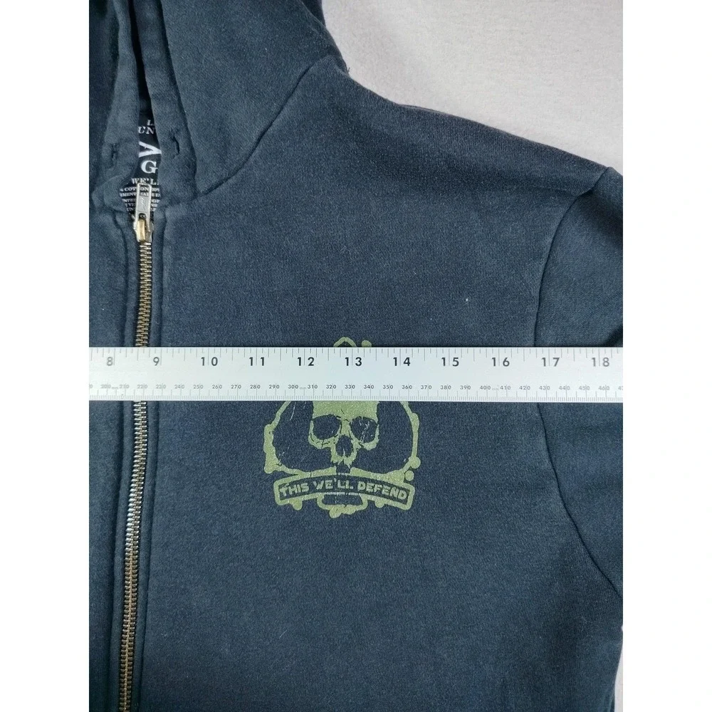 Grunt Style Hoodie Sweatshirt Mens Large Black Full Zip Skull Patriotic Military